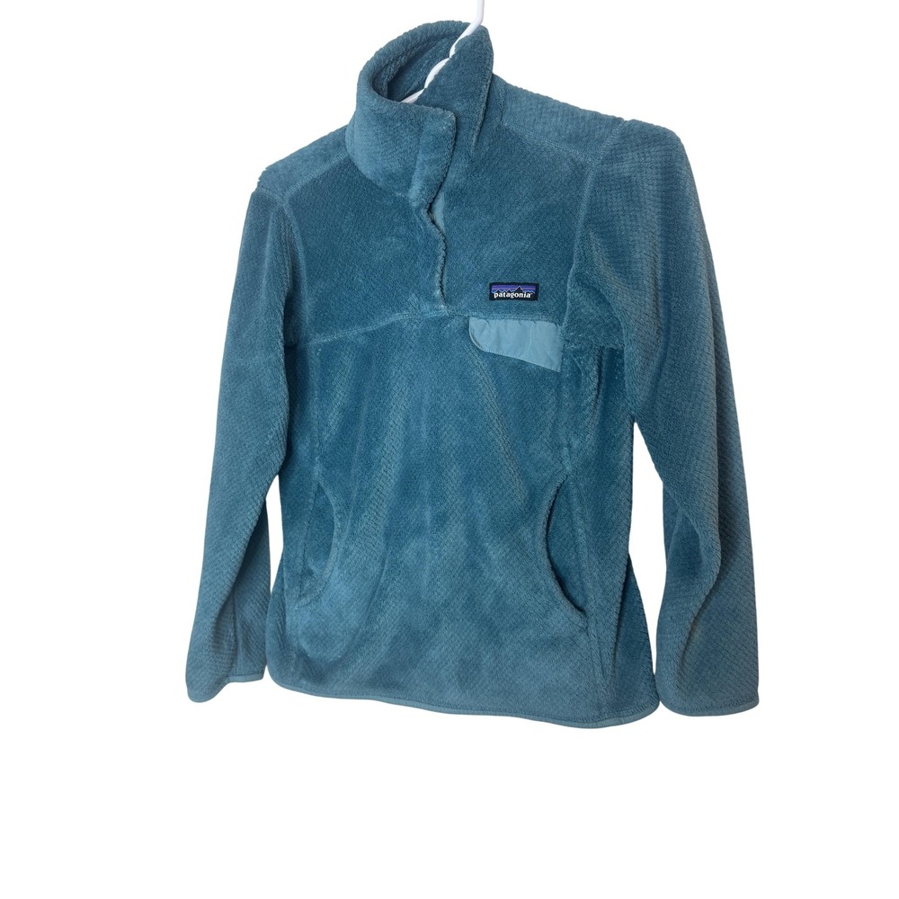 Patagonia Fleece Jacket Womens XS Blue Pullover Quarter Snap Pockets Cozy‎ Fuzzy